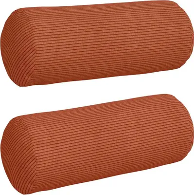 Image de vidaXL Coussin bolster 2 pièces rouge-orange Ø 15 x 40 cm Tissu velours côtelé