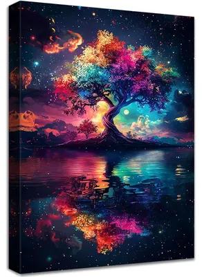 Produktbild von Leinwandbild Lebensbaum mit Rahmen 30x40cm Blau Rot