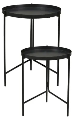 Beistelltische rund, schwarzes Metall, Ø31/Ø36 cm, 2er-Set