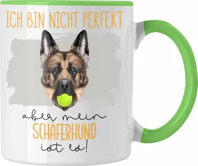 Produktbild von Trendation - Schäferhund Besitzer Tasse Geschenk Lustiger Spruch Geschenkidee Besitzerin Ich Bin Nicht Perfekt Aber Mein Schäferhund Ist Es (Grün)