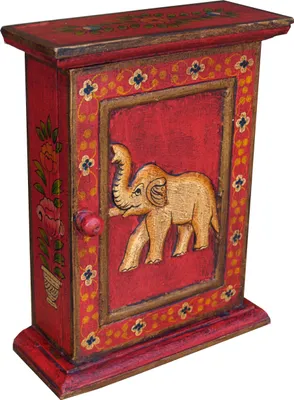 Produktbild von Schlüsselkasten, Bemalte Schlüssel Ablage Box mit Tür - Muster 8, Mehrfarbig, Holz, 30*23*9 cm, Dosen, Boxen & Schatullen