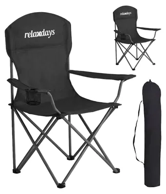 Produktbild von Relaxdays Camping Stuhl, 2er Set, faltbar, Tragetasche, Getränkehalter, 150 kg, Klappstühle, Polyester, Metall, schwarz