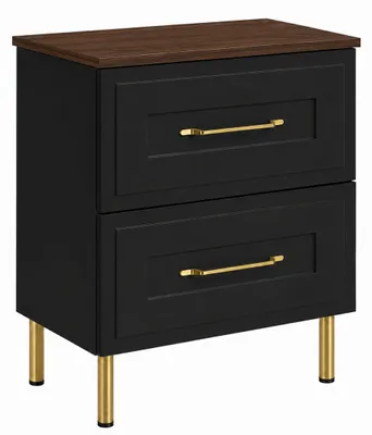 Produktbild von Badezimmerschrank stehend 60, gerillte Front 19 mm, Schwarz + Platte Nussbaum-Eiche, Griffe in zwei Farben, 60 x 46 x 73,6 cm, KI-generiertes Bild