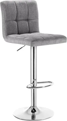 Image de Tabouret de bar pivotant et réglable, avec dossier et assise en lin | Gris clair | 44x38x92-114 cm
