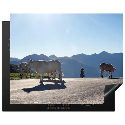 Produktbild von KitchenYeah© Herdabdeckplatte Schottische Highlander - Licht - Berge - Natur , 65x52cm, Küche Deko, Glaskeramikkochfeld Herdabdeckung, Abdeckplatte fùr Kochfeld