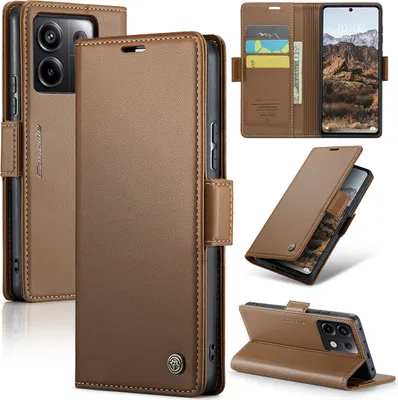 Produktbild von Xiaomi Redmi Note 13 Pro 5G Hülle, Leder Brieftasche Kartenfach Schutzhülle mit Standfunktion für Xiaomi Redmi Note 13 Pro 5G Braun