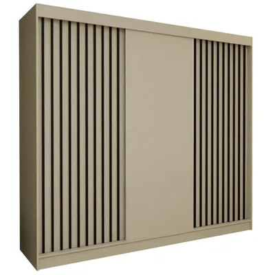 Produktbild von AX LIVING Cabinio Schwebetürenschrank Beige 240 cm Schwarze Lamellen