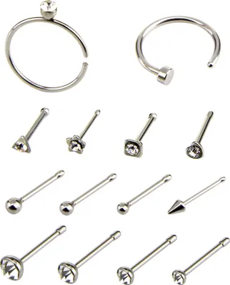 Produktbild von 14 Teile/satz Uni C/O Form Strass Edelstahl Nasenstecker Piercing Schmuck