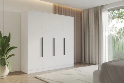 Zdjęcie produktu dla ALTDECOR Szafa PERE - 200x200x51 Biała Szafa Uniwersalna szafa z nowoczesnymi gładkimi frontami i czarnymi uchwytami