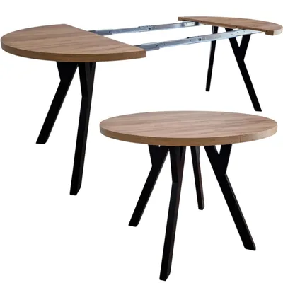 Produktbild von Giuseppe Runder Ausziehbarer Esstisch Durchmesser 100 / 150 / 200 cm, Platz für 4-10 Personen Skandinavische LOFT Craft Goldoptik Schwarze Holzbeine