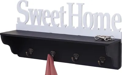 Produktbild von Wandgarderobe HWC-D41 Sweet Home, Garderobe Regal, 4 Haken massiv 30x60x13cm  schwarz/weiß