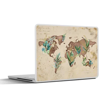 Produktbild von MuchoWow® Laptop Aufkleber Sticker Cover Weltkarte - Retro - Pflanzen 25x18 cm - Laptop-Deko