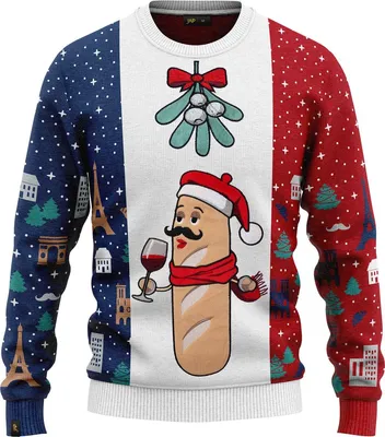 Zdjęcie produktu dla JAP Christmas Brzydki sweter świąteczny Around the World Francja - 100% z recyklingu - Uni  damski i męski - Rozmiar XXL