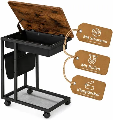 Imagen del producto de Mesa auxiliar con ruedas, de forma en C, de 50 x 35 x 60 cm, con espacio de almacenamiento, ideal para salones y oficinas