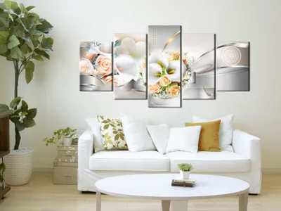 Produktbild von Akustikbild Abstrakt Blumen 200x100 cm Bilder Akustikschaum Hochleistungsschallabsorber Schallschutz Leinwand 5 tlg Wandbild Raumakustik Schalldämmung b-C-0156-b-n