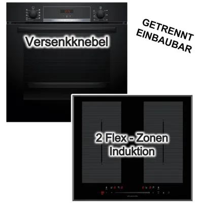 Produktbild von Herdset BOSCH Einbaubackofen 3D Heißluft Hydrolyse+ Wolkenstein Induktionskochfeld Booster Flexzonen