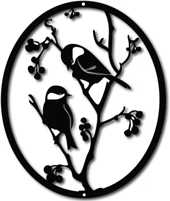 Productafbeelding van Metalen Wanddecoratie - Vogel Decoratie - Huis Verfraaien - Vogels op Olijftak - 25x30cm - Zwart