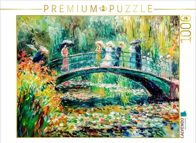 Produktbild von CALVENDO Puzzle Impressionistische Brücke mit Menschen über dem Seerosenteich | 1000 Teile Lege-Größe 64x48cm Foto-Puzzle für glückliche Stunden