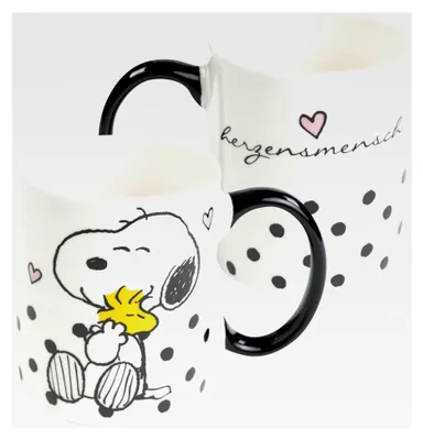 Produktbild von Peanuts Snoopy Tasse 320 ml, Weiß Schwarz, Herzensmensch, Kaffeebecher aus Keramik