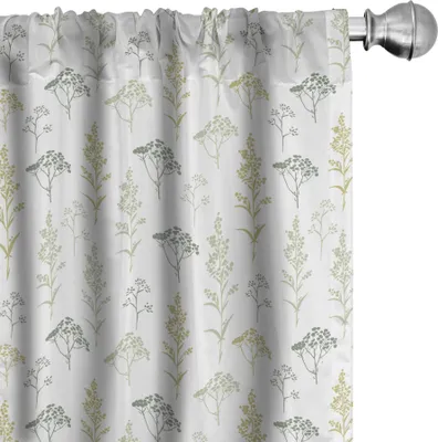 Image de ABAKUHAUS Rideaux fleuris, voilages, motifs botaniques avec fleurs délicates et herbes aromatiques, 2 pièces 75 x 175 cm, kaki et vert