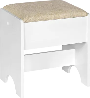 Image de Tabouret de maquillage avec revêtement en lin, en bois, capacité de charge de 150 kg | Blanc beige | 40x30x45 cm