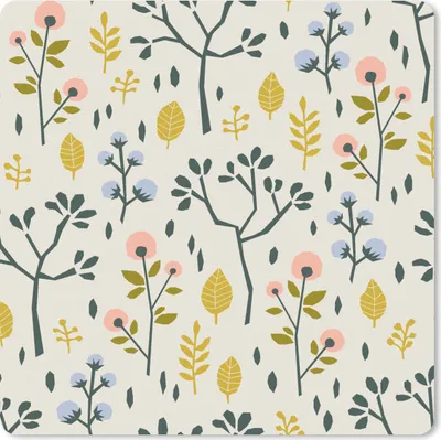 Produktbild von MuchoWow® Mauspad Mousepad Flora - Muster - Gelb - Rosa 20x20 cm - Mousepads - Maus Mat - Pad - Mausunterlage - Desk Mat - Bureauartikeln