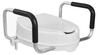 Zdjęcie produktu dla Podwyższenie do sedesu, ergonomiczny design, podłokietniki wyściełane, podwójne zabezpieczenie