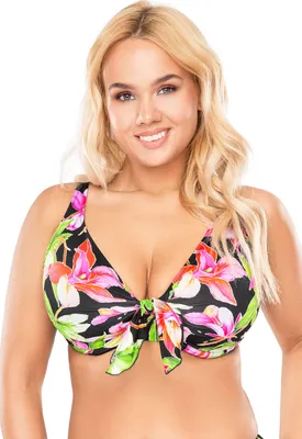 Produktbild von Vivisence bikini bh dame 3203 bademode soft cups gestreift, pinke blumen, 90c