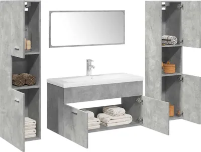 Image de Maison Exclusive - Ensemble de meubles de salle de bains 5 pièces, gris béton, aggloméré