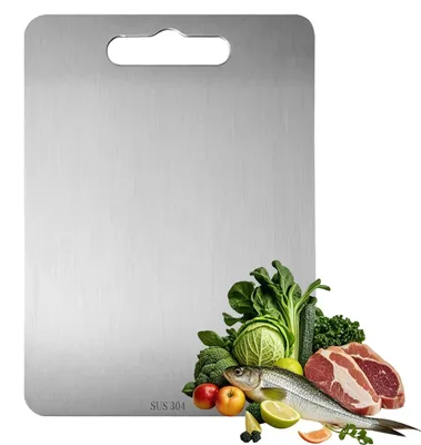 Productafbeelding van Snijplank van roestvrij staal, dubbelzijdig snijplank van voedselveilig titanium, pasta snijplank, grillplaat, keukensnijplank, 29 x 20 cm