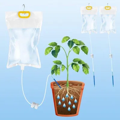 Produktbild von Automatisches Bewässerungssystem für Pflanzen - Drip-Irrigationsbeutel mit 3 anpassbaren Steuerungsschaltern für Zimmerpflanzen - 3er-Pack