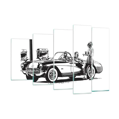 Produktbild von Bilder auf glas - Bar Auto Straße - 150x100cm - Glasbilder - Wandbilder - Kunstdruck - zum Aufhängen bereit - Wanddekoration aus Glas - Glas Bilder - Wandbild auf Glas - 5 Teile - GEG150x100-3680