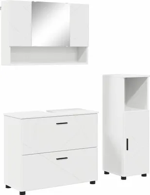 Imagen del producto de vidaXL Juego de 3 muebles de baño, color blanco, fabricados en madera contrachapada y metal