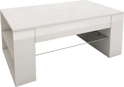 Produktbild von ML-Design Couchtisch in hochglanz Weiß, Geräumiger Wohnzimmertisch/Loungetisch aus Spanplatte mit Glasablage und 4 Fächern an den Seiten, 100x42x60 cm