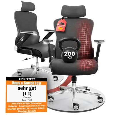 Produktbild von CLOUVOU PowerSeat Bürostuhl Ergonomisch Schreibtischstuhl Höhenverstellbar, 5D-Armlehne, 3D-Kopfstütze, bis 200kg Belastung [Nr.1 in Stabilität]