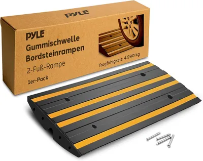 Produktbild von Pyle Auffahrrampe PKW – Bordsteinrampe Gummi Schwarz 61×41×7 cm – Wetterfest und rutschfest 5t Tragkraft je Rampe