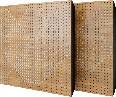 Produktbild von 2er-Pack – Akustikpaneel mit Samtstoff und Befestigungsset | 50x50x5cm | Schallabsorption-Diffusion-Reflexion-Schalldämmung | [WILDS -Eiche|Weiß]