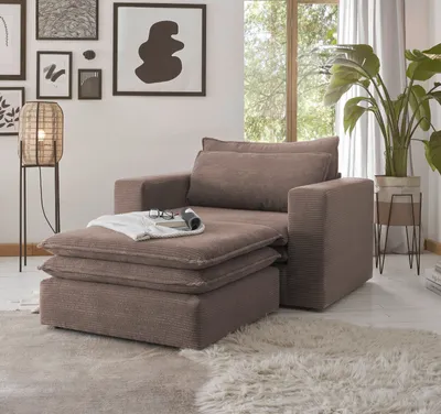 Produktbild von Loveseat Sessel Set "Pesaro" in braun Cord Couch Loungesessel inklusive Hocker