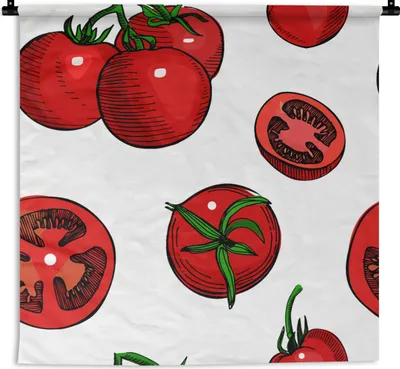 Produktbild von MuchoWow® Wandteppich Wandbehang Rot - Muster - Tomaten 60x60 cm Tapisserie Dekoration Wandtuch - Dekorationen - Wand Decke
