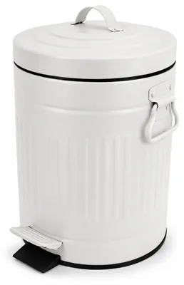 Productafbeelding van Relaxdays cosmetische prullenbak, 5 liter, retro-design, met automatische dekselverlaging, uitneembaar binnenbak, metaal, prullenbak voor de badkamer, wit