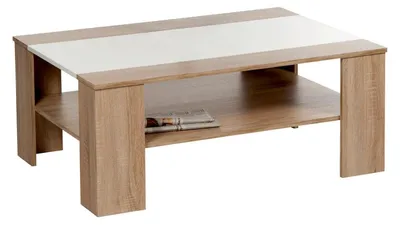 Produktbild von Couchtisch - 107 x 77 cm - Eiche Sonoma Nachbildung - Weiß Hochglanz