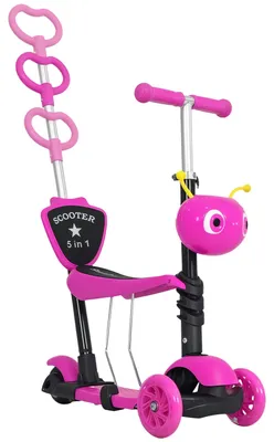 Immagine prodotto di HOMCOM Monopattino 3 Ruote per Bambini con Sedile e Maniglione, Manubrio con Altezza Regolabile, 62x25x72.5cm Rosa