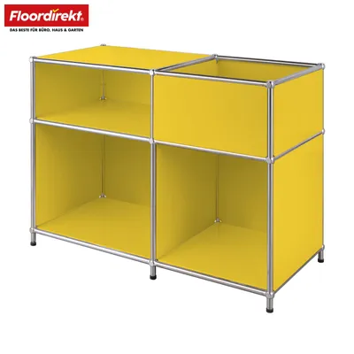 Immagine prodotto di Floordirekt Concept Epure MK-030, scaffale metallico, dimensioni 88x40x65 cm, colore giallo, mobile contenitore a basso e laterale con 3 ripiani e vano portaoggetti, struttura in metallo cromato