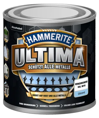 Produktbild von Hammerite Metallschutzlack ULTIMA glänzend verkehrsweiß RAL 9016 250 ml