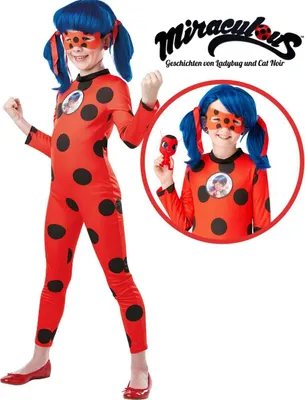 Miraculous Kostüm Ladybug Deluxe mit Tikki Marienkäfer Plüschfigur für Kinder 5-8 Jahre Lizenz-Kostüm Filmheld Serienheld TV Fasching Karneval Mottoparty Kinderfasching Kindergeburtstag