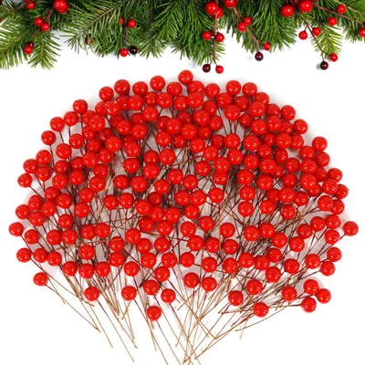 Produktbild von 200 künstliche Stechpalmenbeeren für Weihnachtsdekorationen, Girlanden, Festtagsdekorationen und Partydekorationen
