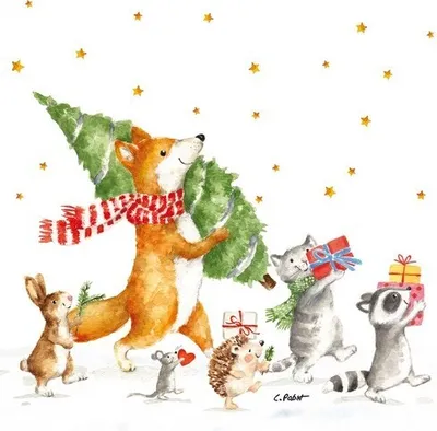 Produktbild von 20 Servietten Let´s get it started - Tiere auf Weihnachtswanderung 33x33cm