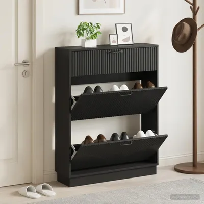 Produktbild von Möbel Schuhschrank HOORN 78 x 24 x 100 cm Holzwerkstoff Schwarz - Schuhregale &23578