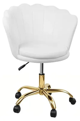 Produktbild von 360° Drehstuhl - Samt Büro- und Schminktischstuhl - Ergonomisch - Höhenverstellbar - Gepolsterter Sitz - Metallgestell - Weiß