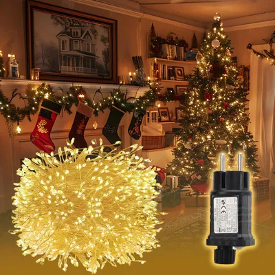 Produktbild von SALCAR 5m 200er LED Cluster Lichterkette aus Kupferdraht, Weihnachtslichterkette für Innen Weihnachtsbaum Hochzeit, Warmweiß